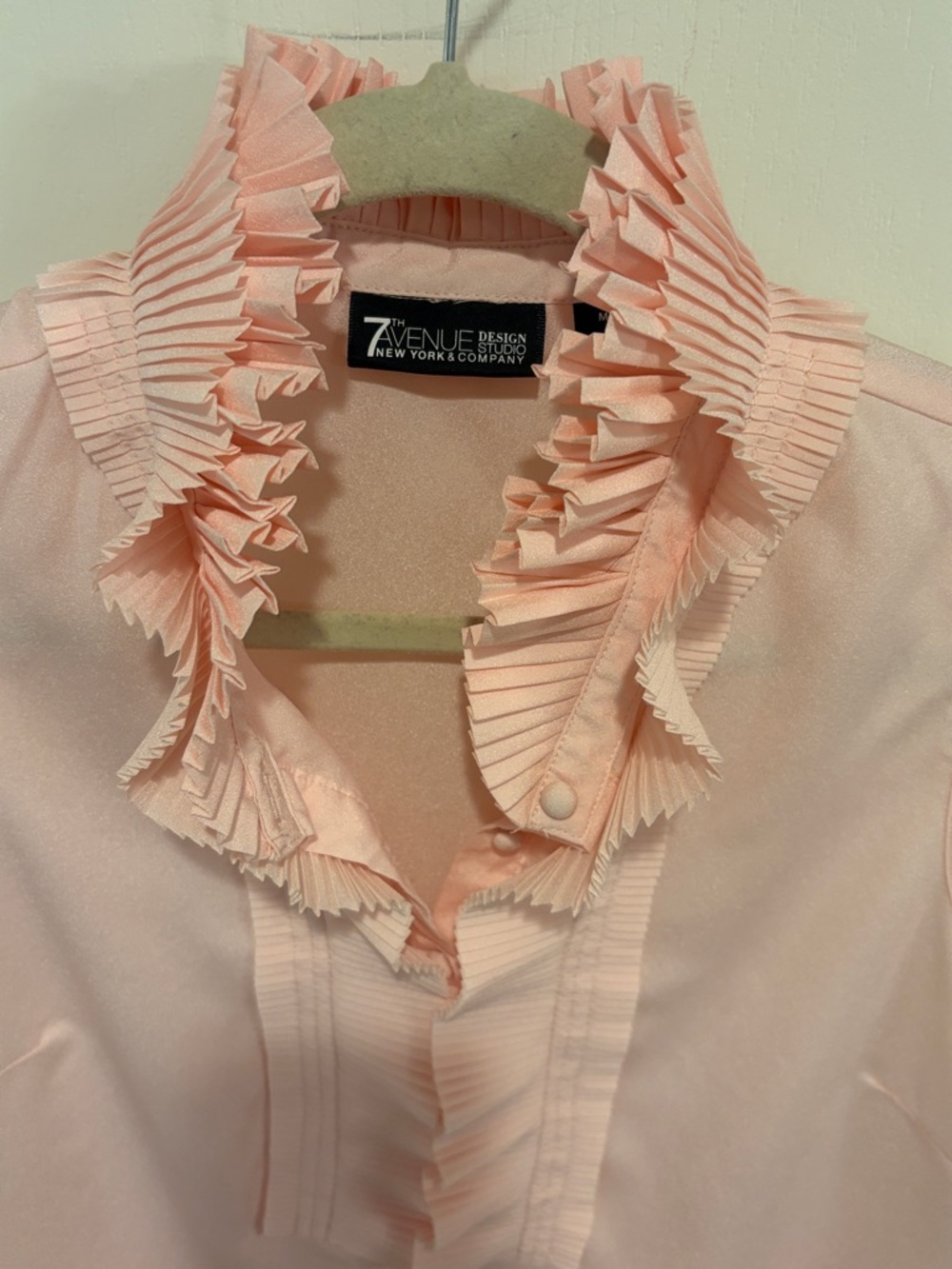 New York & Company Pink Ruffled Collared Blouse
